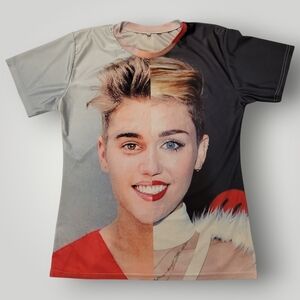 Miley Cyrus & Justin Bieber Split-Face Graphic Tee